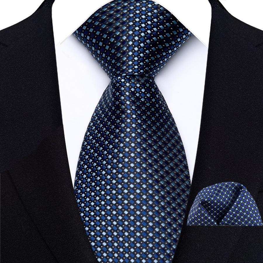 Classic Mens 8cm Tie Set Navy Polka Dot Stripes Tie For Men Wedding Business Party Fashion Design Quality Hanky Necktie Set