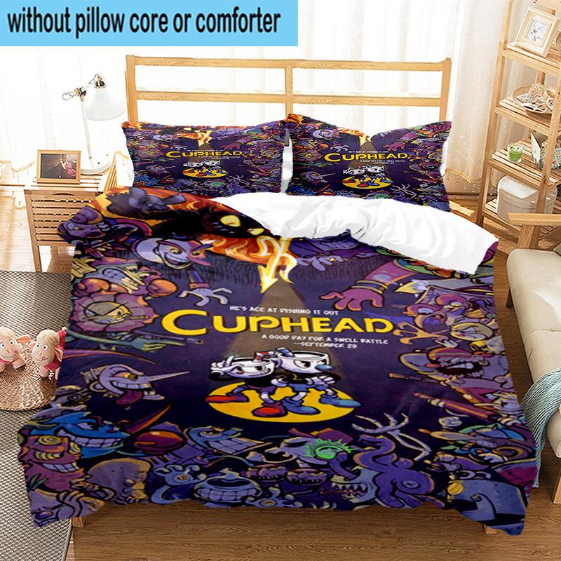 3PCS Adventure In The Cup-head 3pcs Bedding,Including 3PCS Duvet Cover And 2pcs Pillowcases Perfect for Christmas,Ideal for Bedroom, Dormitory