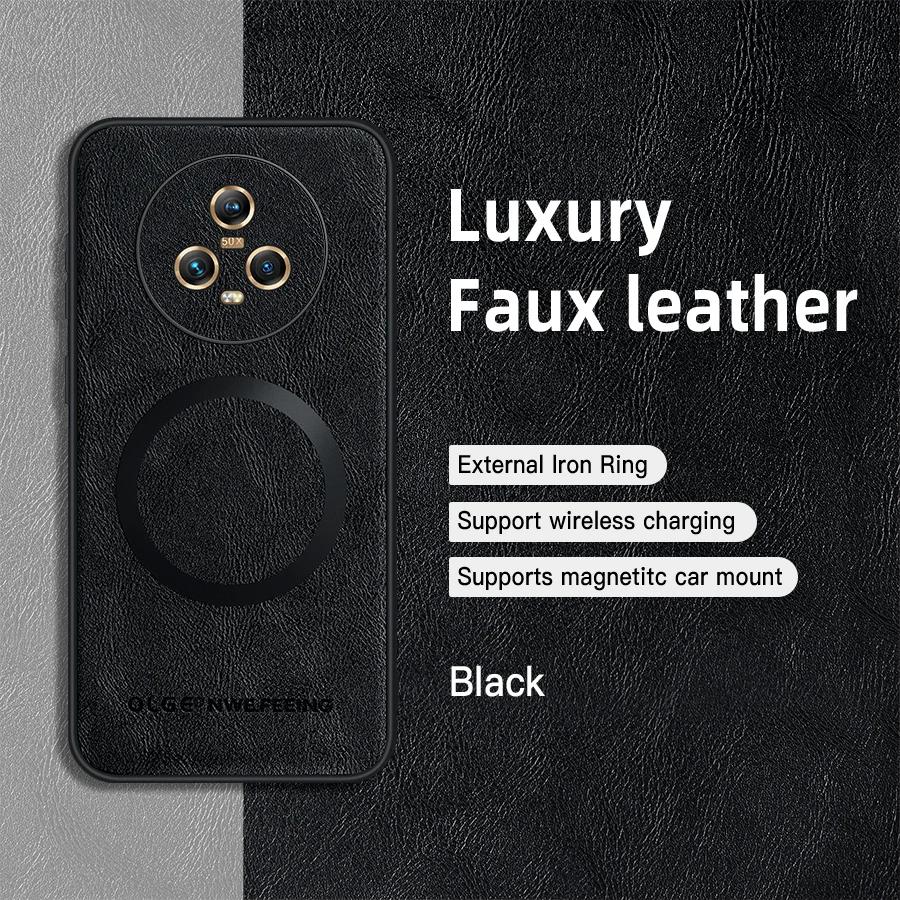 

For Honor Magic 5 5 Pro PU Leather Magnetic Ring Soft Edge Anti-Drop Anti-Fingerprint Phone Case For Magic 5