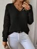 Spring and Autumn Knitted Sweater Foreign Trade Women's Clothing Temperament V-neck Hollow Long-sleeved Solid Color Casual Top