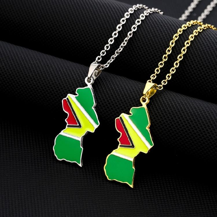 Vintage Guyana Map Necklace Simple Flag Symbol Necklace Statement Jewelry