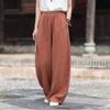 Johnature Women Vintage Straight Pants Summer Chinese Style Solid Color Loose Trousers Elastic Waist Pants