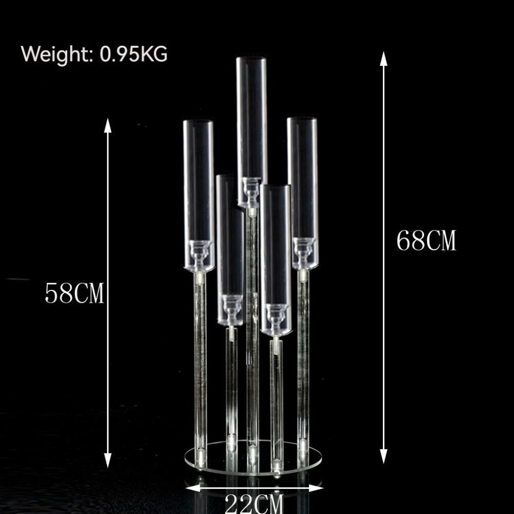 Transparent Candle Holder Acrylic 5-head Candlesticks Holder with Circular Base Main Table Floral Decoration Table Centerpieces
