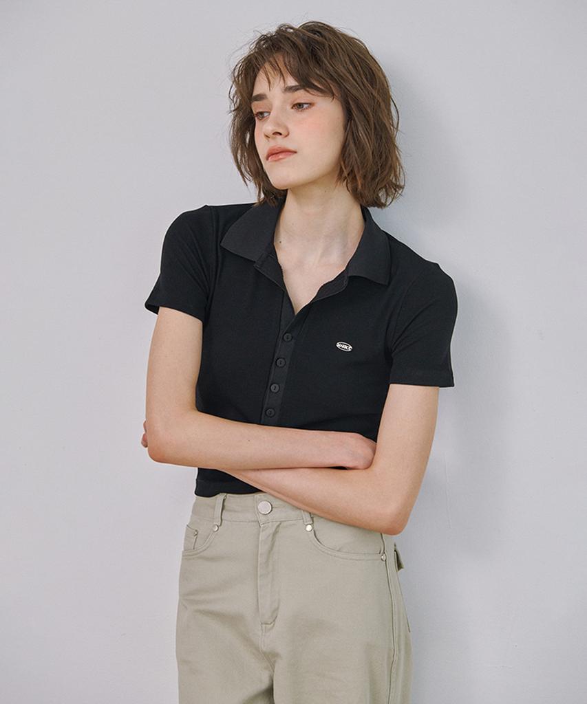 MARROT Slim Button Collar T-Shirt_Black