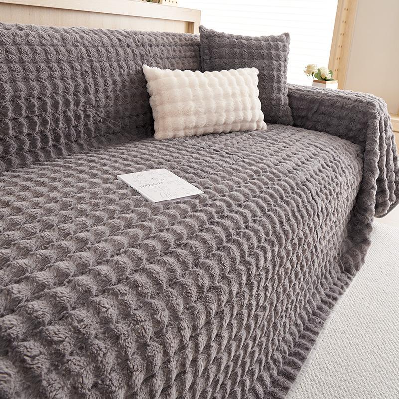 

Плюшевое полотенце для дивана, подушка для дивана, утолщенный нескользящий чехол для дивана, зимний теплый чехол для дивана, чехол 185*145 серый