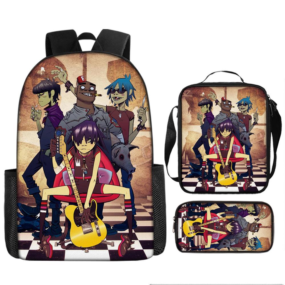 Hot selling British virtual band Gorillaz student backpack cartoon children's backpack shoulder bag pencil case three piece set