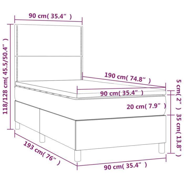 3142218 vidaXL Lit à sommier tapissier et matelas Gris foncé 90x190 cm Tissu