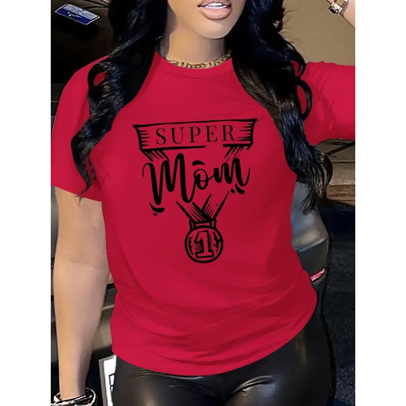 

Women S Super Mom Pattern Short Sleeve T-Shirt | 100%, Breathable, Casual Crew Neck, Machine Washable, Suitable for Spring and Summer, S красный