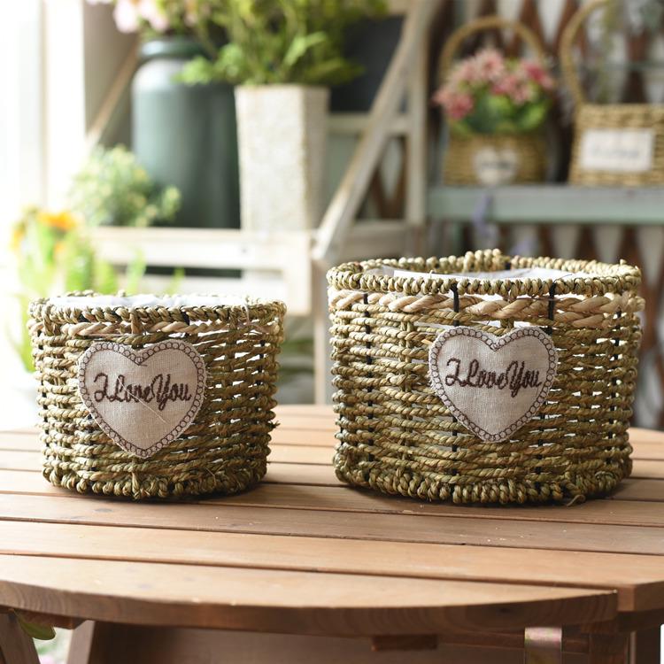 Pastorale Scandinavische Geweven Bloemmand Handtas voor Droogbloemenarrangement en Succulentenpot