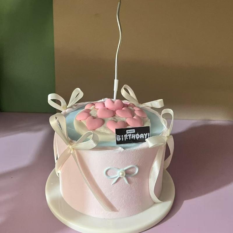 Modelo de Bolo de Aniversário de Simulação 6 Polegadas / 15cm Estilo Ballet Fada Fita Laço em Forma de Creme Adereço para Foto Decoração de Restaurante Exibição