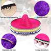 Mexican Straw Hat Sombrero with Colorful Poms, Hawaiian Style Woven Sun Hat, Wide Brim Lightweight Halloween Costume Party for Summer Beach