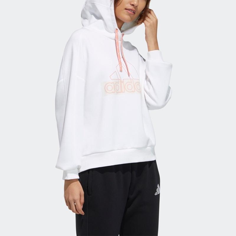 Adidas Logo Print Athletic Hoodie Women Tops White GP0722