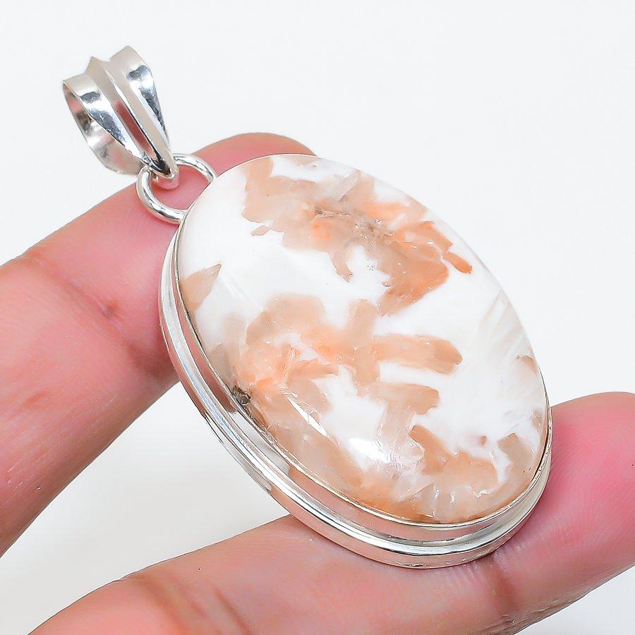 Natural Orange Scolecite Gemstone 925 Sterling Silver Jewelry Pendant 2.09" AP-15957