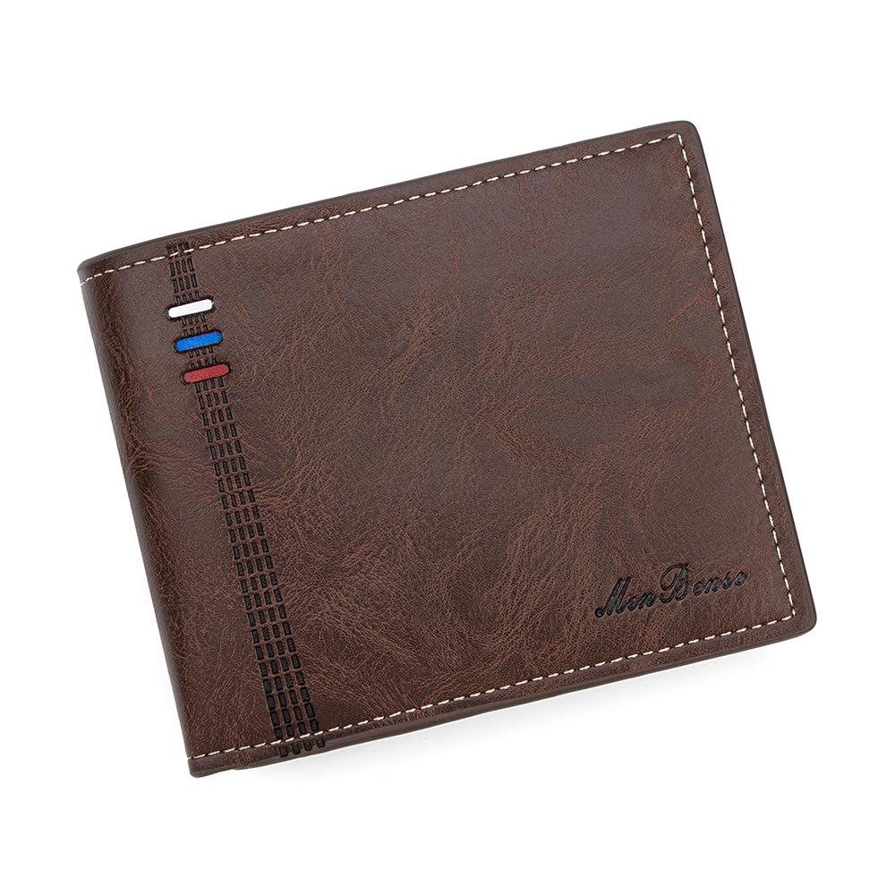 PU leather contrasting color men's short wallet with multiple compartments, horizontal lightweight coin purse, zipper coin case
