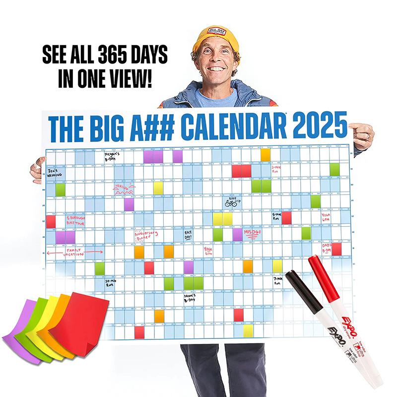 The Big A Calendar2025 Full-Year Wall Calendar With 2Pcs Dry Erase Pen And 100Pcs Sticky Notes For Office And Home Wall Calendar
