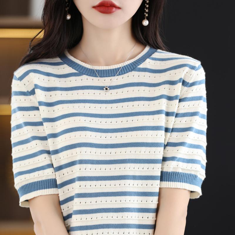 

Женские полые вязаные футболки, рубашки с короткими рукавами, топы, женские повседневные вязаные футболки, свитер, укороченные топы, одежда