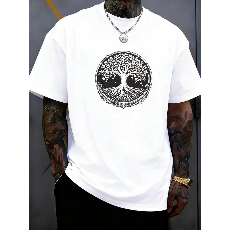 European sizes Men'S Trendy Tree Graphic Print Crew Neck T-Shirt | Soft, Medium-Stretch Blend Fabric, Regular Fit, Comfortable and Versatile
