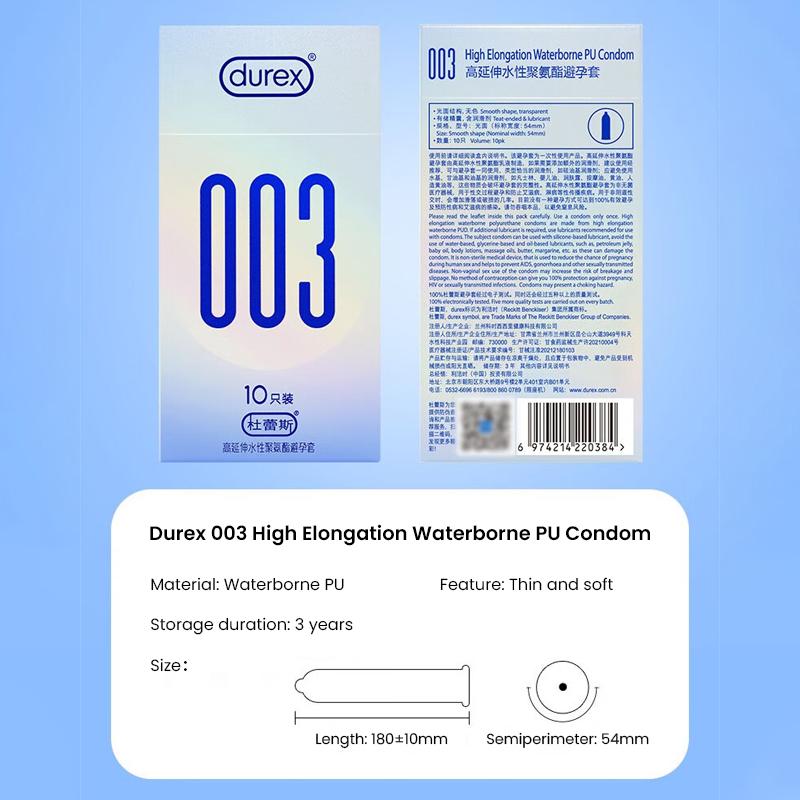 Durex 003 Condom High Elongation Waterborne PU Condom 10 Pcs/box