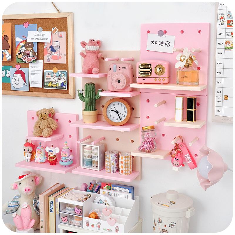Assembly Wall-mounted Hole Board Wall Shelf Free Punching Hanger Bookshelf Figure Display Shelves Stand Bedroom Desk Wall Storage Holder