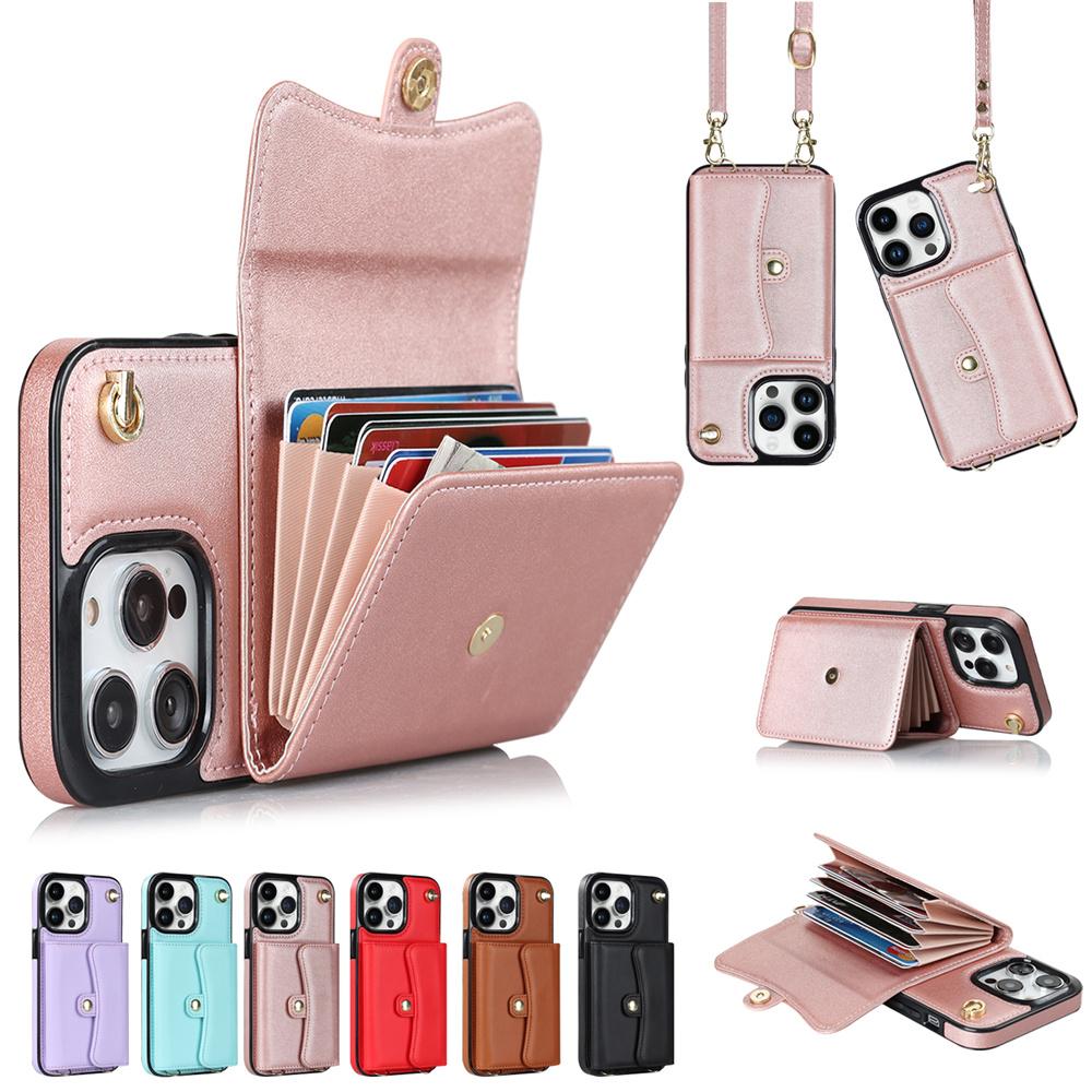 Wallet Case Diagonal Strap With Bracket Leather Cover For iPhone 17 16 15 Plus 14 Pro 13 Mini 12 Pro Max 11 Pro Max SE 2020 XS XR 8 7