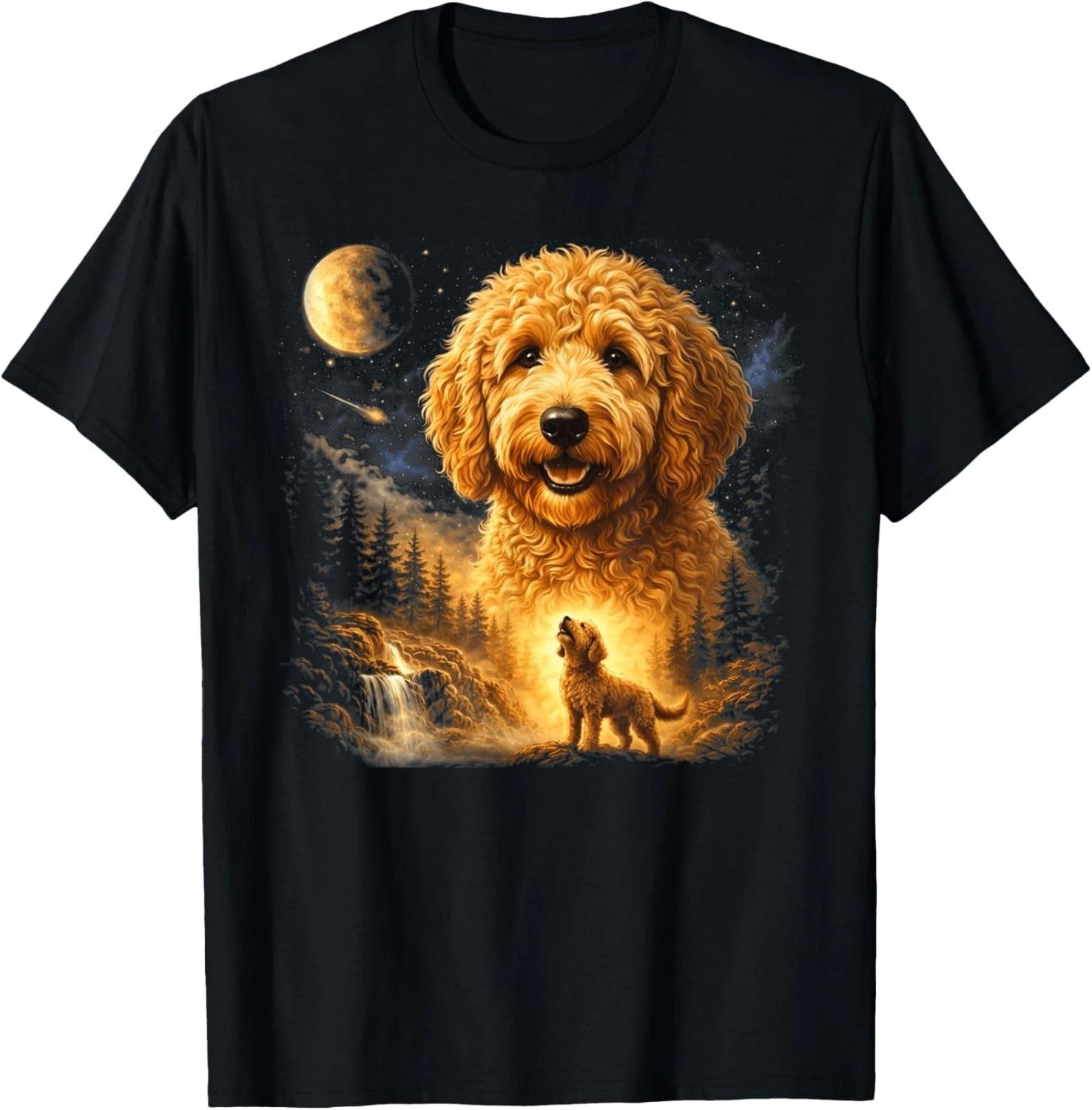 Goldendoodle Howling to The Moon Vintage Mystical Dog Art T-Shirt unisex T-Shirt S