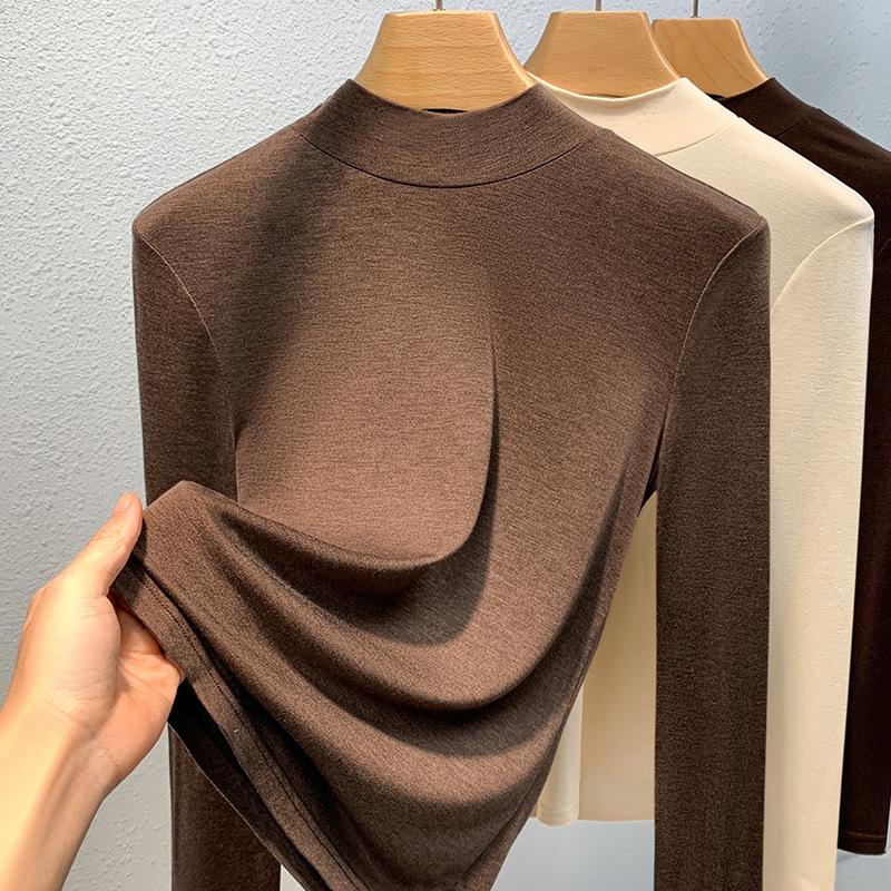 

Рубашка на пуговицах со стойкой воротником Женская Новая Женская Одежда Нижнее Пальто Теплый Внутренний Топ с Талией 2XL темно-коричневого