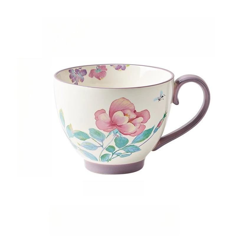 Floral Designed Ceramic Coffee Mug, Premium 350ml Bone China Coffee Tea Hug Mug, Teacup, Breakfast Cup
