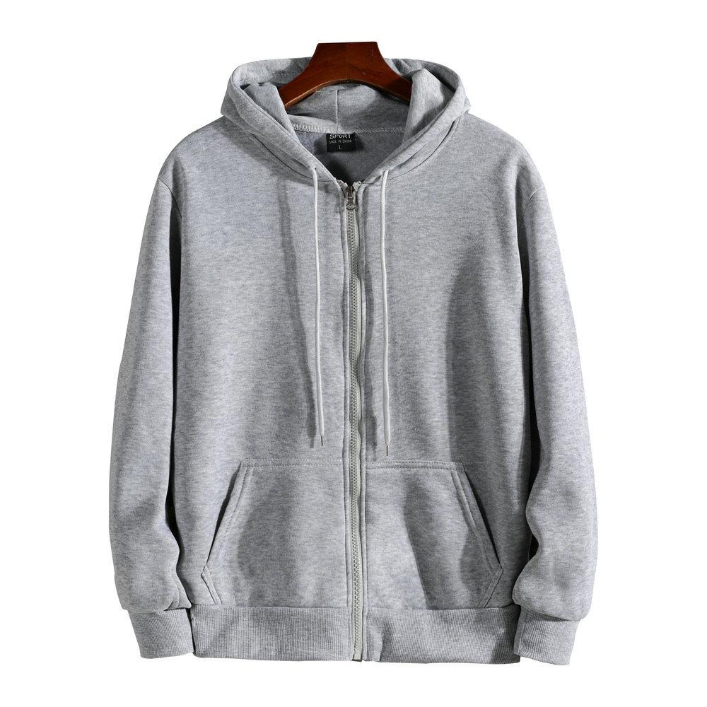 Men's Hooded Loose Velvet Zipper Thin Sweatshirt