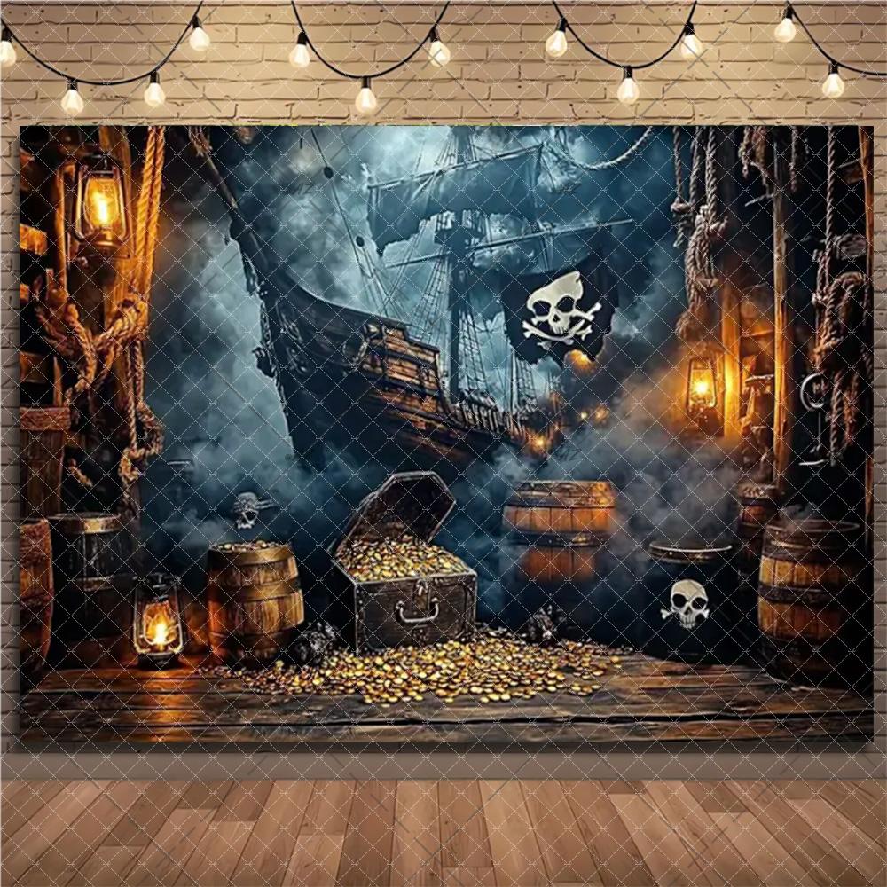 Retro Pirate Theme Treasure Room Gothic Skeleton Background Photography Backdrop Birthday Party Decorations Supplies3815