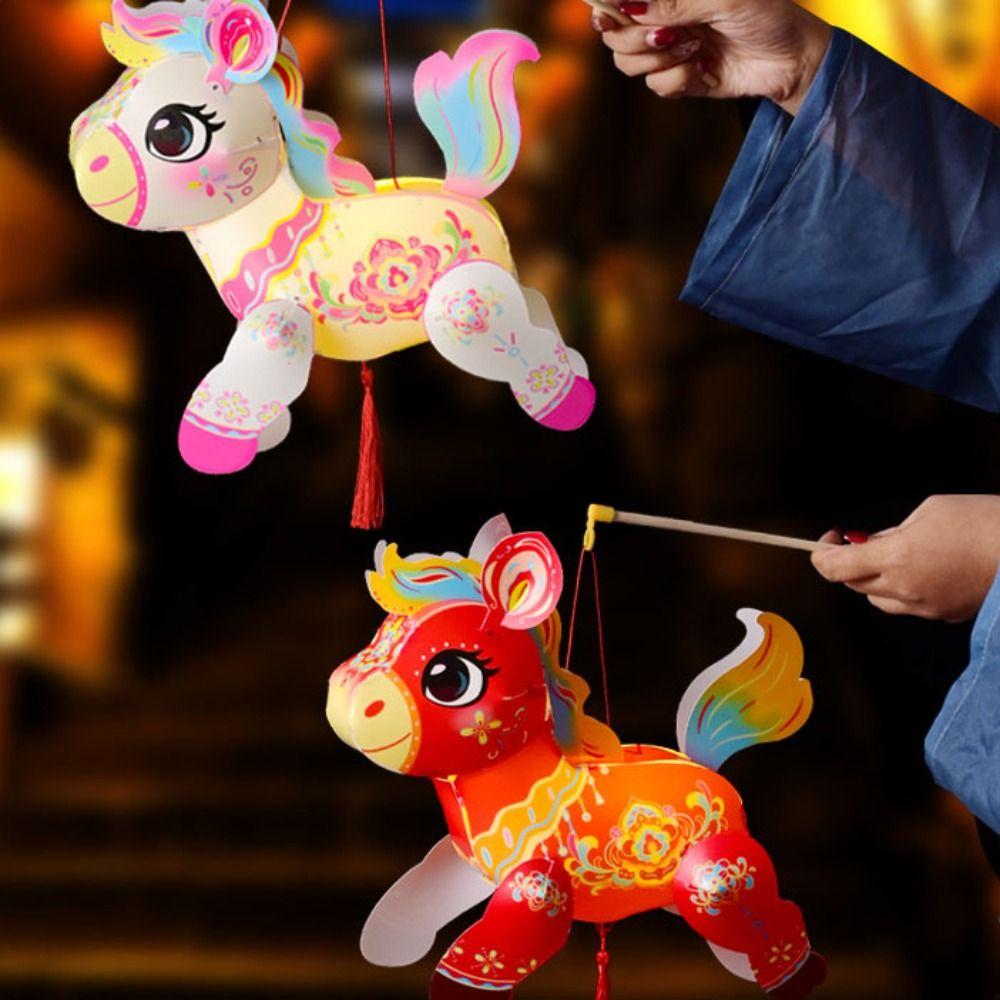 D I Y Lantern Materials PVC Handheld Lantern Cartoon Pony Blessing Lantern Handmade Luminous Kid's Lantern Toy Celebration Event
