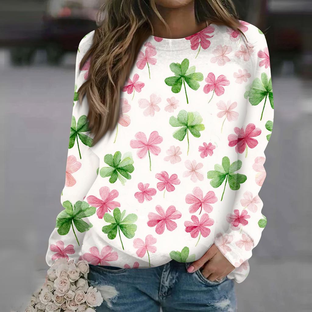 Women's Fashion Casual Long Sleeve Printed Neck Sweatshirt Top