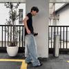 American retro lightning pattern micro-pull jeans men's unknwn nhappy straight loose wide-leg pants