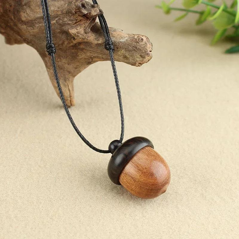 Screwable Ebony Acorn Pendant Wooden Long Necklace Pine Cone Design Drop Jewelry Accessories for Women Birthday Gifts