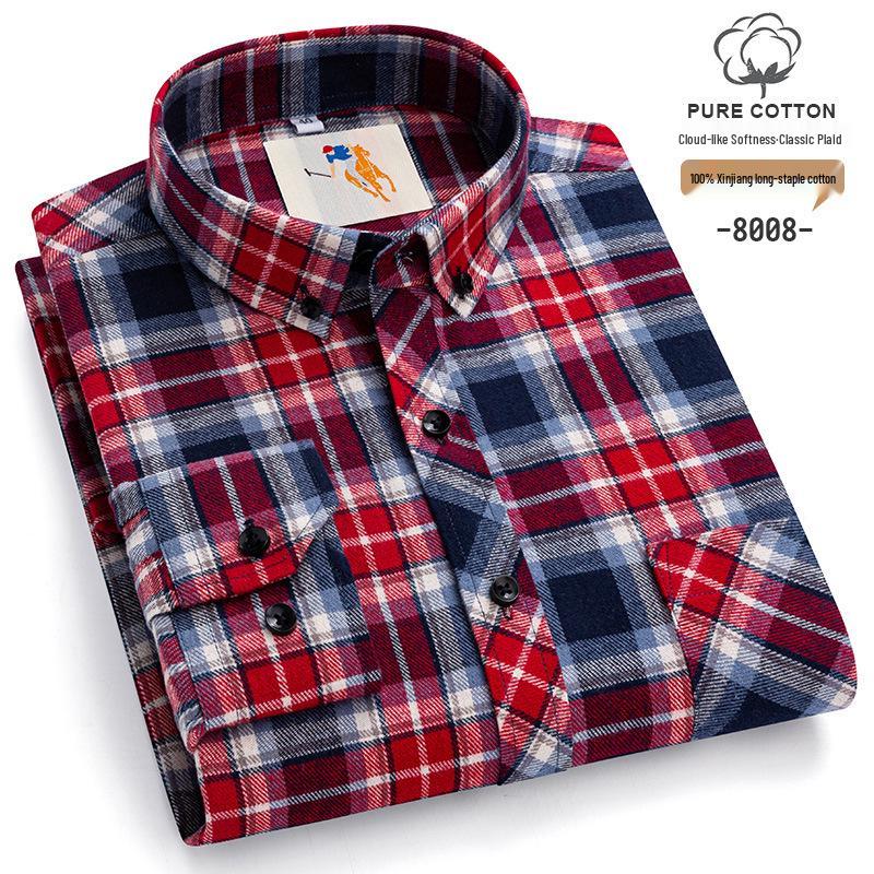 

Мужская фланелевая клетчатая рубашка оверсайз - Чистый хлопок, с длинным рукавом, повседневная мода для осени и зимы 44