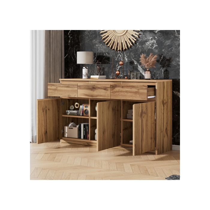 Buffet Multifonctionnel Avec 3 Portes Et 3 Tiroirs, Meuble De Cuisine Spacieux, 135*40*81 Cm