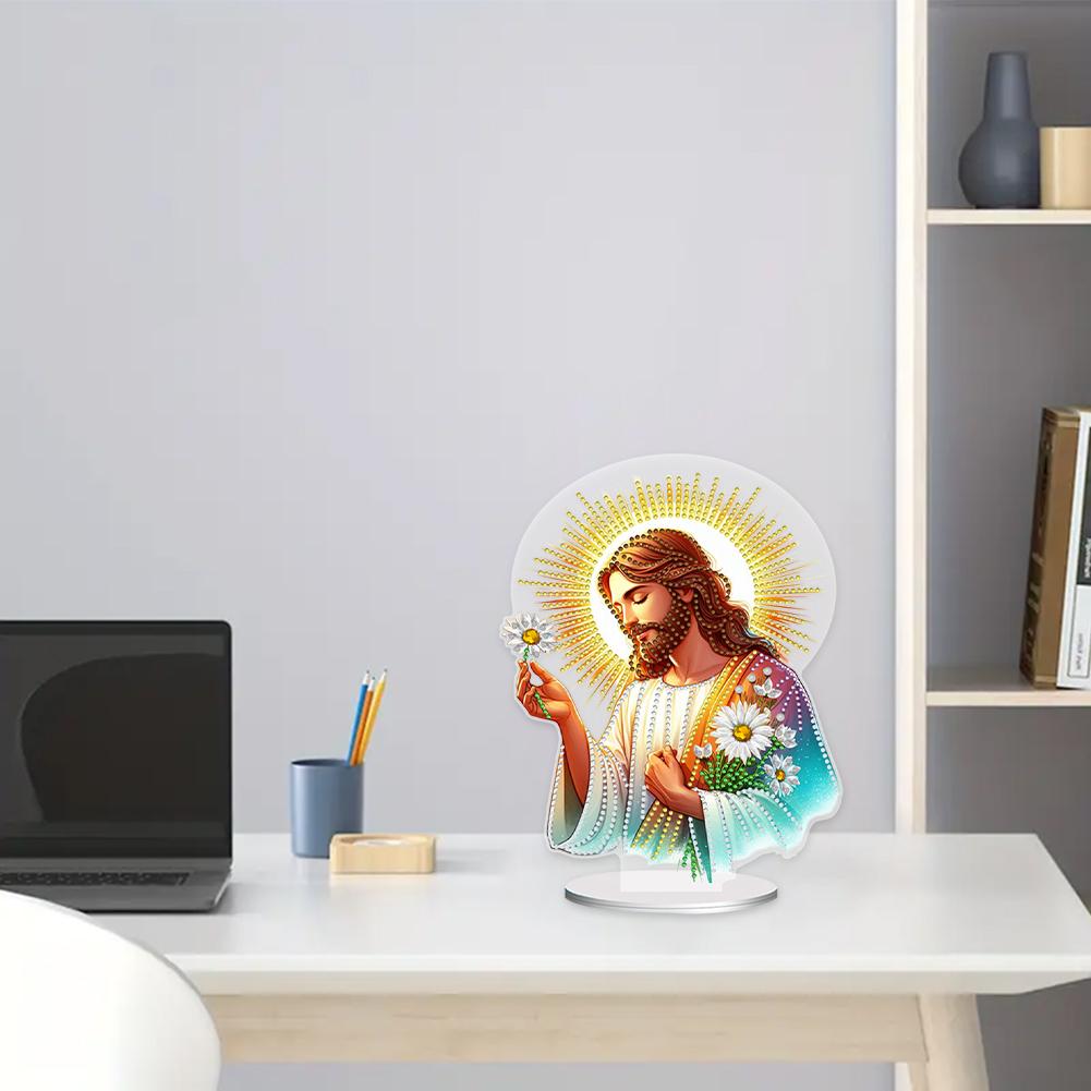 Acrylic Special Shape Cross Jesus Desktop Diamond Art Kits Rhinestones Desktop Ornaments 5D DIY Diamond Art Tabletop Decorations