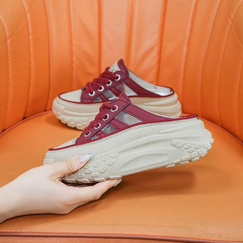 Breathable Soft-soled Thick-soled Versatile Hollow Mesh Women's Shoes Fashionable Half-support Mesh Surface Summer Non-slip
