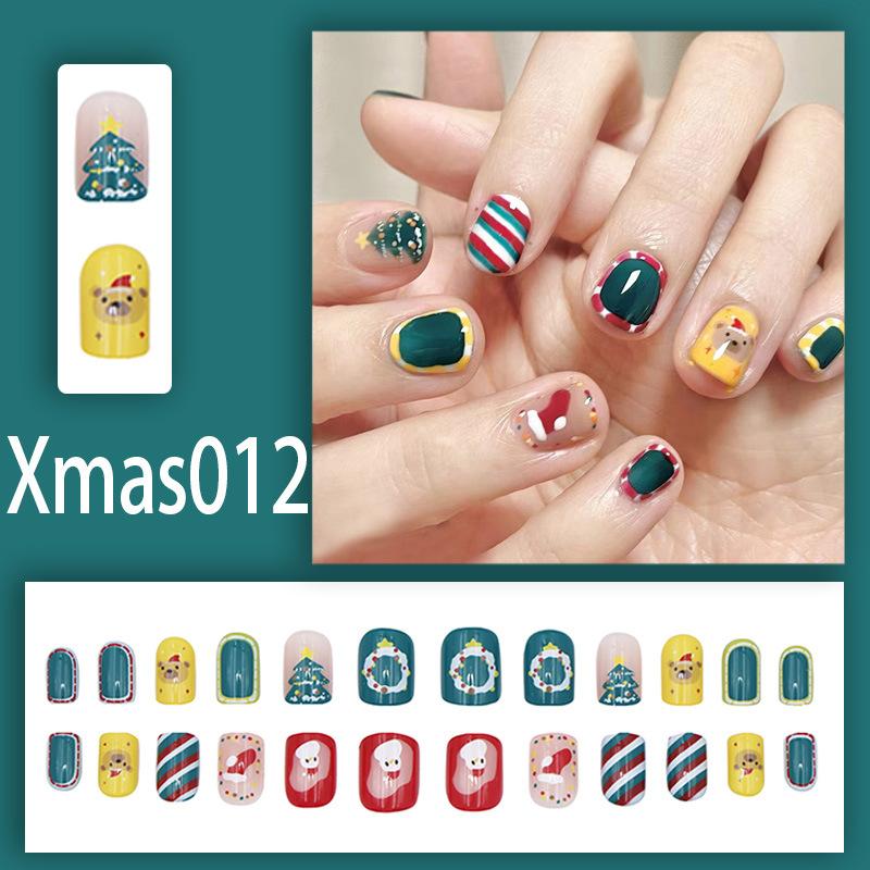 Winter Sweet Cartoon Christmas Wearing Nails Snowflake Santa Claus Nail Art Fake Nail Patch Christmas Collection