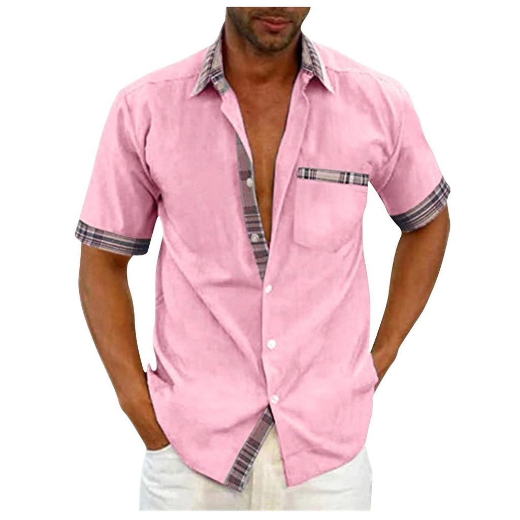 Men's Plaid Printed Button Short Sleeve Shirts Men's Casual Fashion Short Sleeve Shirts