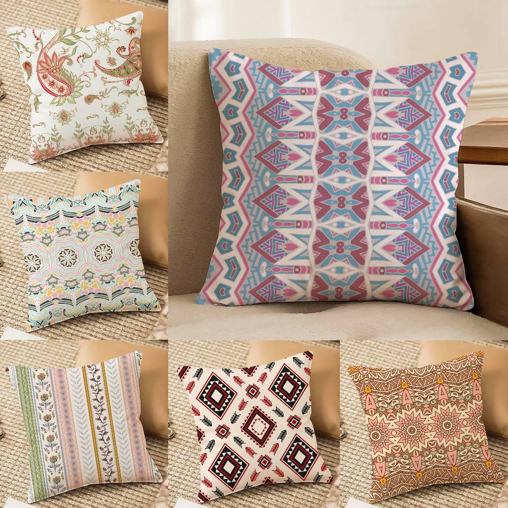 Bohemia Pillow Case Anti-dustmite Pillowcase Invisible Zipper Silky Short Plush Sofa Cushion Cover