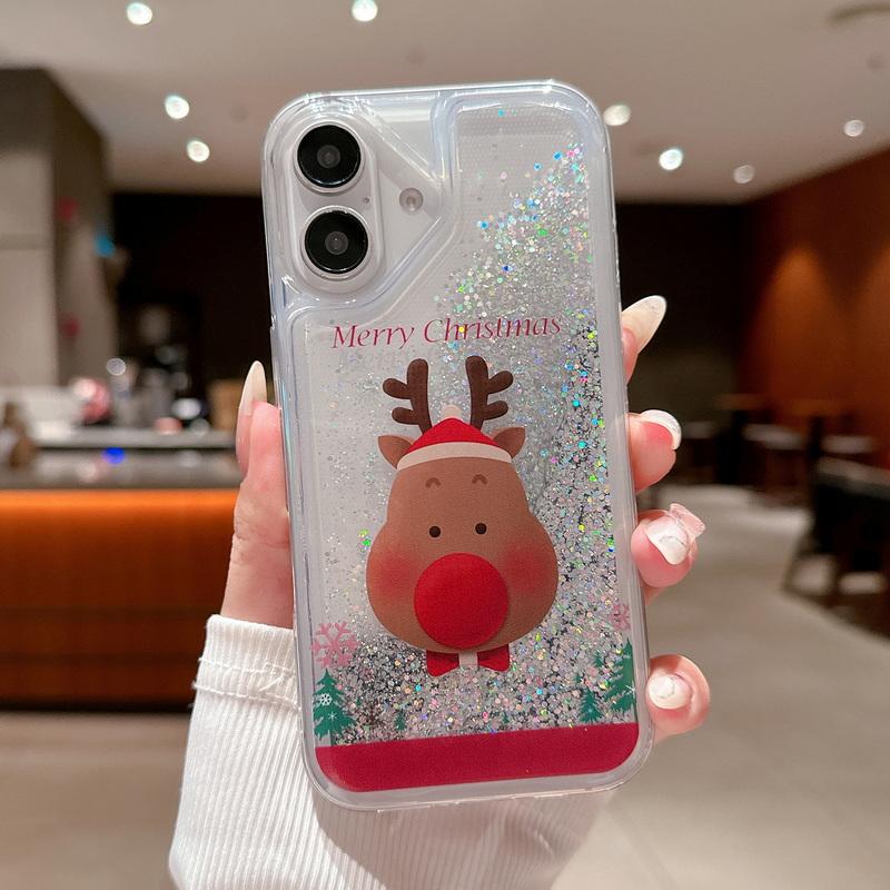 Bling Christmas Case for iPhone 16 Pro 15 Plus 14 13 12 Pro Max Glitter Christmas Tree Santa Claus Sleigh Elk Tpu Soft Quicksand Silm Cover