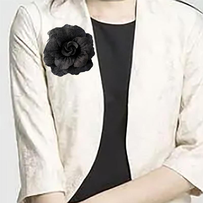 Retro Czarny Aksamitny Broszka Kamelia Broszka Żałobna Damska Koszula Krawat Corsage Ubrania Biżuteria Akcesoria Odzieżowe