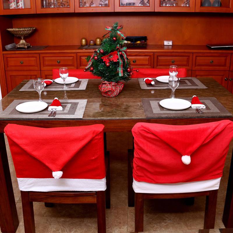 Christmas Decor Nonwoven Fabric Chair Cover With Festive Red Design For Holiday Dining
