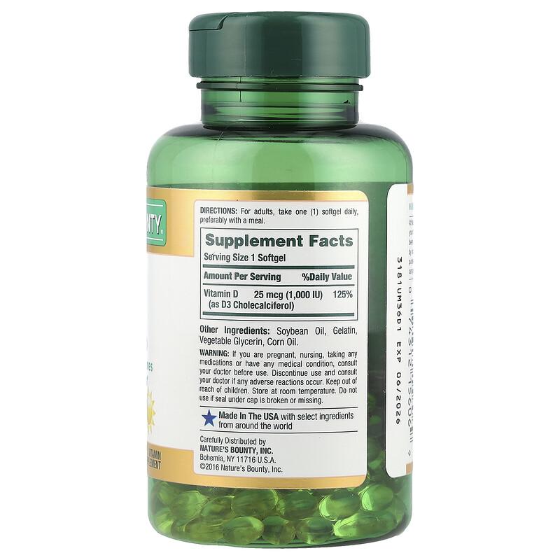 Vitamin D3, 25 mcg (1,000 IU), 250 Rapid Release Softgels
