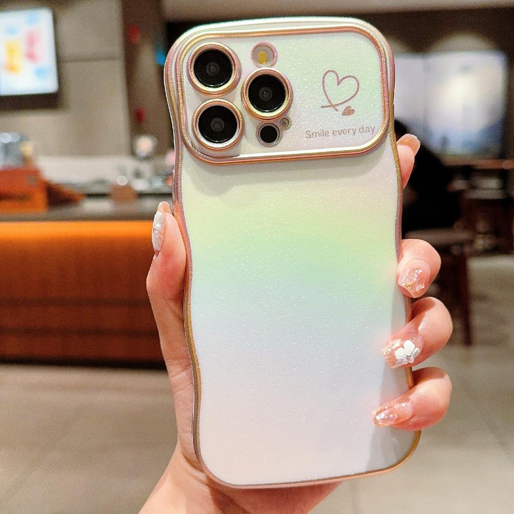 For iPhone 15 Pro Max Case Curly Shape Love Heart TPU Phone Cover Iridescent Gradient