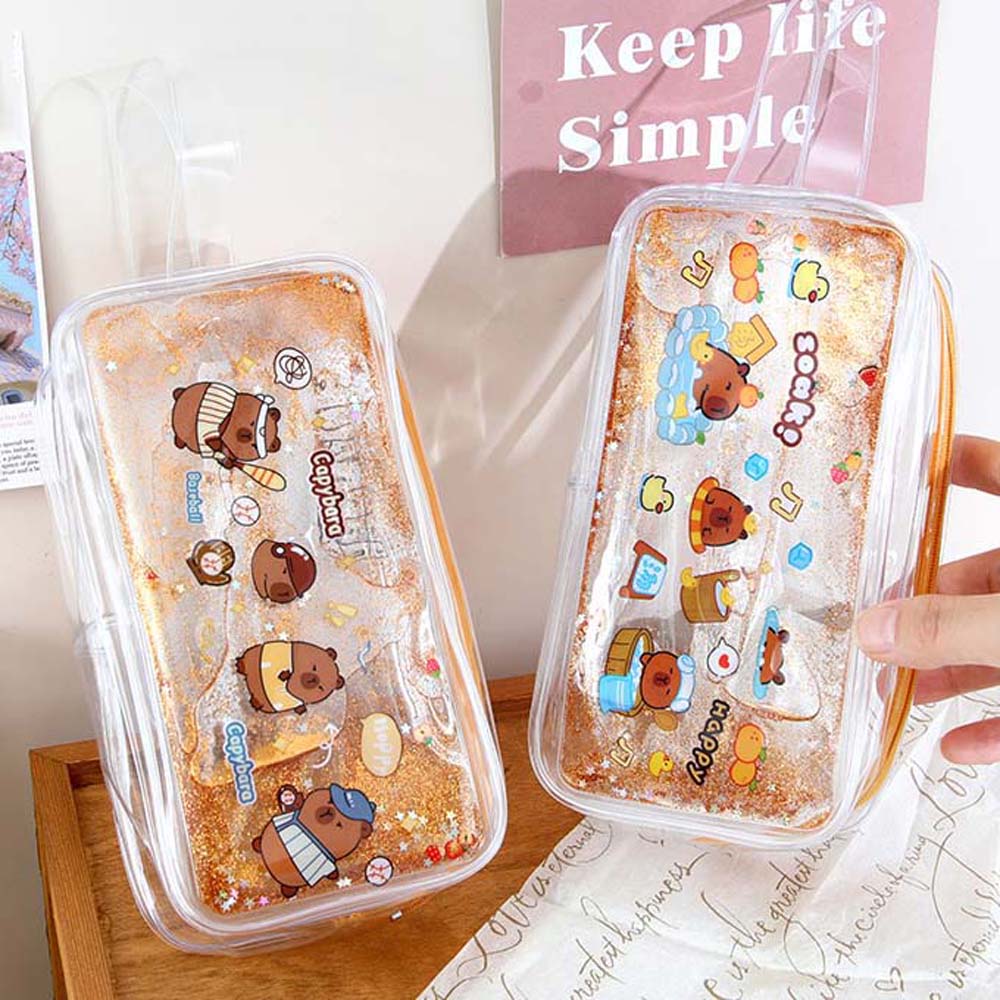 

2 Styles Portable Capybara Quicksand Pen Bag Waterproof Makeup Brush Holder Office 2 Styles/set