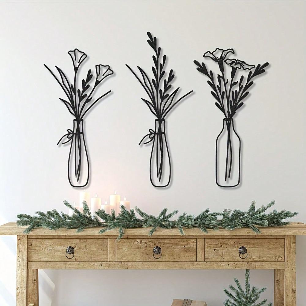 3 Piece Floral Metal Wall Art Minimalist Modern Home Decor