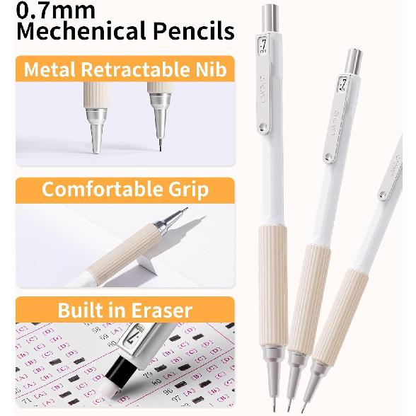 Mechanical Pencil Set with Case, 4PCS 0.7mm Art Mechanical Pencils + 40PCS HB Lead Refills + 40PCS 2B Lead Refills + 3PCS Erasers+ 1PCS Case, Drawing