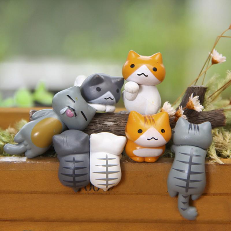 6Pcs/Set Simple Cute Lazy Cats Figurines Cartoon Design Micro Landscape Creative Kitten Shape Miniatures