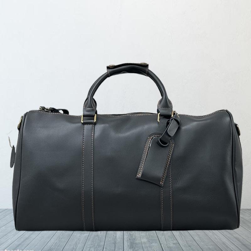 Men's Leather Travel Bag with Shoe Compartment - Vintage Crossbody Carry-On